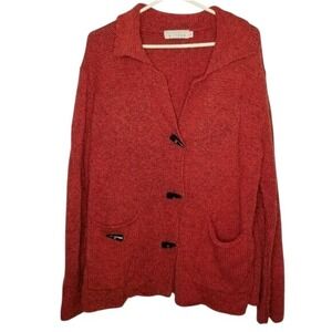 Willow Red Coat button down cardigan chunky Knit Jacket Pockets Size‎ Large